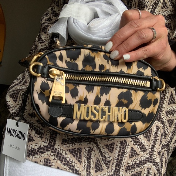 Authentic MOSCHINO Learher/canvas zip top cheetah print Crossbody - Picture 8 of 15